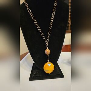 Elegant Gold and Brown Pendant Costume Necklace